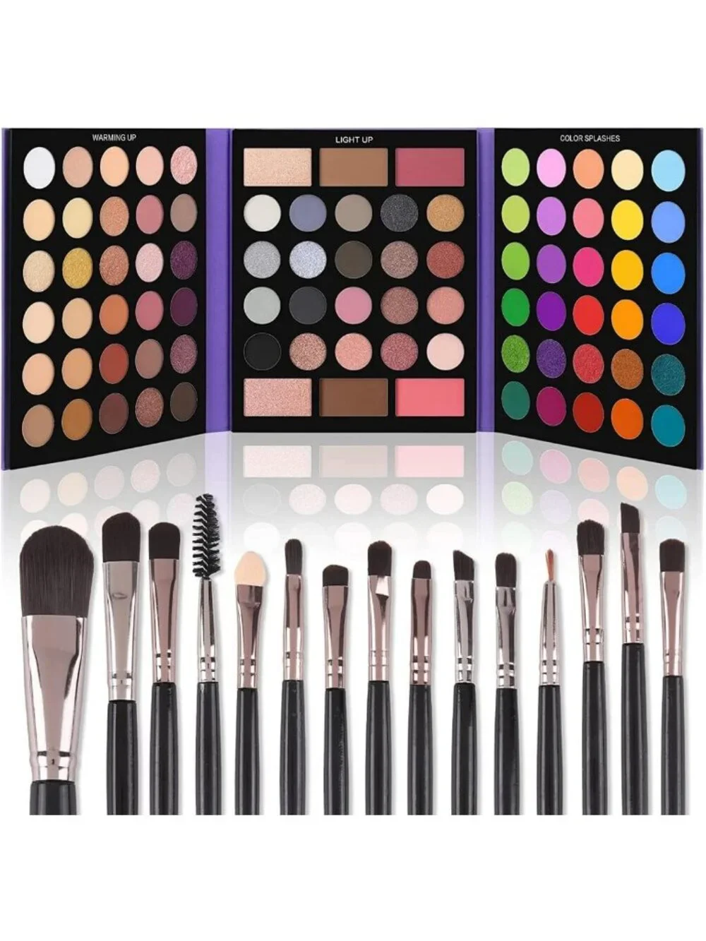 15-Piece Eyeshadow Palette & Brush Set - 86 Pigmented Colors, Matte & Shimmer